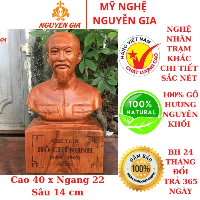 Tượng bác hồ bằng gỗ hương cao 40 cm