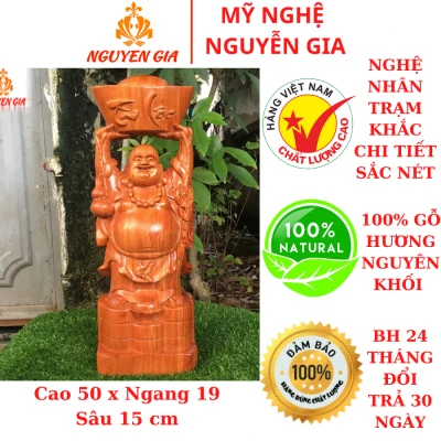 Tượng Di Lặc Dâng Vàng Tài Lộc cao 50 Gỗ Hương