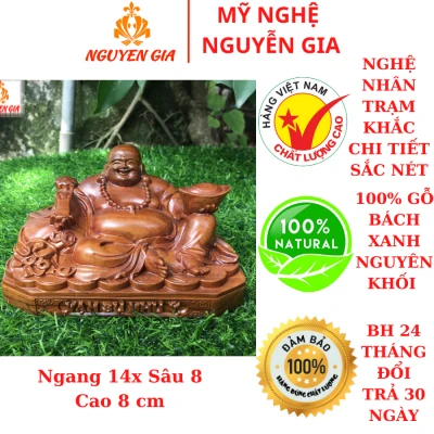 Tượng Di Lặc vạn sự như ý gỗ bách xanh để ô tô bàn làm việc