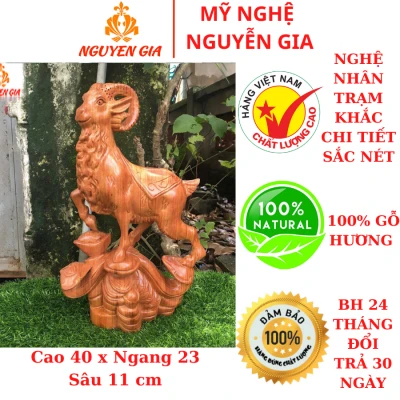 Tượng dê phong thủy bằng gỗ Hương cao 40 cm