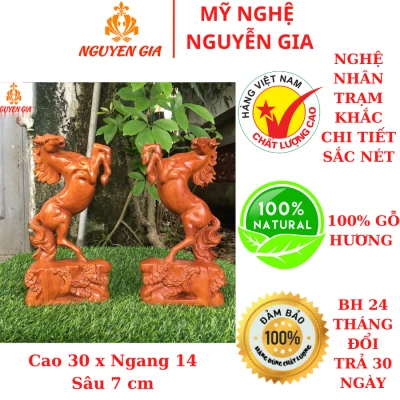 Cặp tượng ngựa phong thủy nhất mã phi thiên gỗ Hương cao 30 Cm