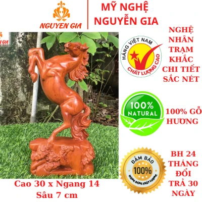 Tượng ngựa phong thủy nhất mã phi thiên gỗ Hương cao 30 Cm VP01