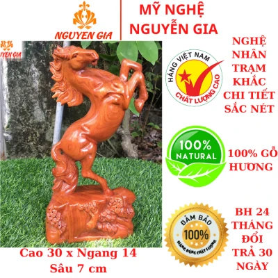 Tượng ngựa phong thủy nhất mã phi thiên gỗ Hương cao 30 Cm VT01