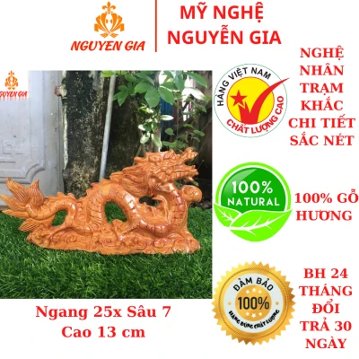 Tượng rồng phong thủy bằng gỗ hương ngang 25cm