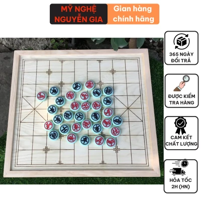 Bộ cờ tướng đẹp bàn cờ gỗ Sồi Công Nghiệp quân cờ nhựa melamine Xanh Ngọc