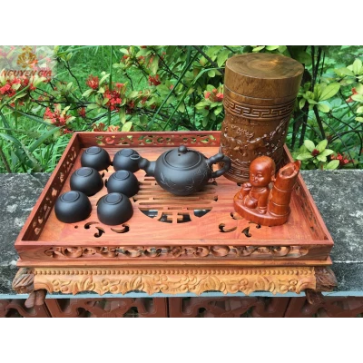 Khay trà gỗ trắc đỏ cao cấp lưỡng long Size Lớn (Mộc) (không bao gồm phụ kiện và ấm chén)