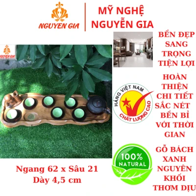 Khay trà gỗ Bách Xanh mẫu Lá Sen KT62x21 (không bao gồm phụ kiện và ấm chén)