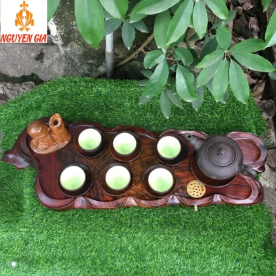 Khay trà gỗ Trắc nguyên khối KT63x23  (không bao gồm phụ kiện và ấm chén)