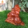 Tượng Di Lặc ngồi tựa lá sen cầm bao tiền Gỗ Hương Cao 17 ngang 20 sâu 8,5cm