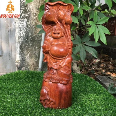 Tượng Di Lặc ôm Sen tài lộc Gỗ Hương cao 37 ngang 11 sâu 9 cm