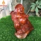 Tượng Di Lặc ngồi tựa lá sen cầm bao tiền Gỗ Hương Cao 17 ngang 20 sâu 8,5cm