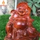 Tượng Di Lặc ngồi tựa lá sen cầm bao tiền Gỗ Hương Cao 17 ngang 20 sâu 8,5cm