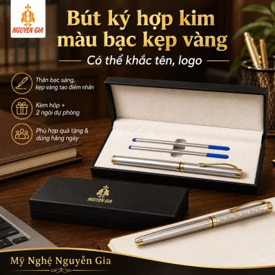 Bút Ký Hợp Kim Màu Bạc Kẹp Vàng
