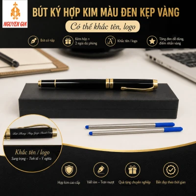 Bút Ký Hợp Kim Màu Đen Kẹp Vàng