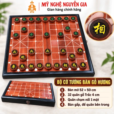 Bộ Cờ Tướng Gỗ Hương Gấp 52×50cm – Quân Gỗ Khắc Nổi 3,8cm