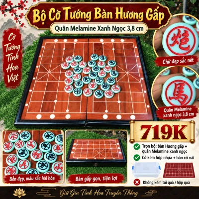 Bộ Cờ Tướng Bàn Hương Gấp – Quân Melamine Xanh Ngọc 3,8 cm
