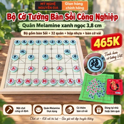 Bộ Cờ Tướng Bàn Sồi Công Nghiệp, Quân Melamine Xanh Ngọc 3,8 cm