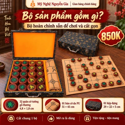 Bộ Cờ Tướng Gỗ Hương 4,8 cm Kèm Hộp Và Bàn Da PU
