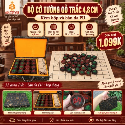 Bộ Cờ Tướng Gỗ Trắc 4,8 cm Kèm Hộp Và Bàn Da PU