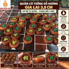 Quân Cờ Tướng Gỗ Hương 3,8cm – Bộ 32 Quân Chạm Nổi 1 Mặt