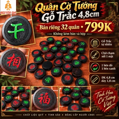 Quân Cờ Tướng Gỗ Trắc 4,8cm – Bộ 32 Quân Cỡ Lớn