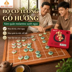 Bộ Cờ Tướng Bàn Gỗ Hương Nguyên Tấm – Quân Melamine Xanh Ngọc
