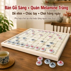 Combo Bộ Bàn Cờ Tướng Gỗ Sồi Và Quân Melamine Trắng Ngọc