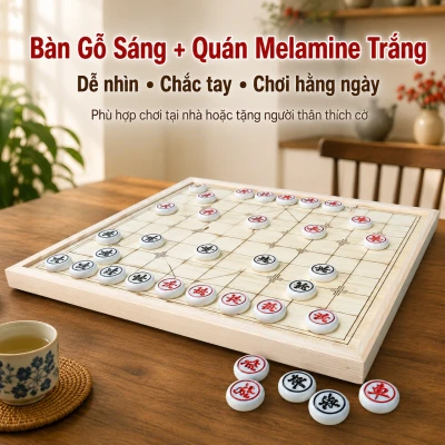 Combo Bộ Bàn Cờ Tướng Gỗ Sồi Và Quân Melamine Trắng Ngọc
