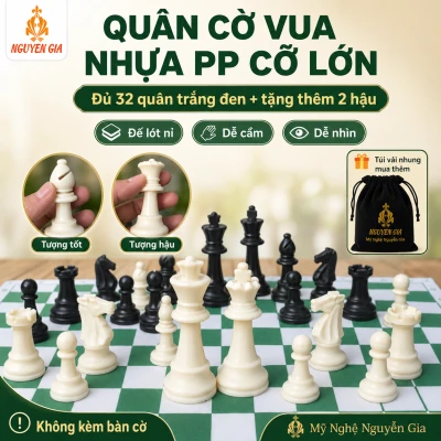 Quân Cờ Vua Nhựa PP Cỡ Lớn, Đế Lót Nỉ – Đủ 32 Quân