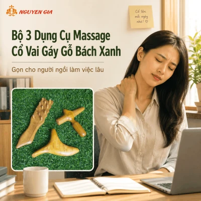 Bộ 3 Dụng Cụ Massage Cổ Vai Gáy Gỗ Bách Xanh - Gọn Cho Người Ngồi Làm Việc Lâu