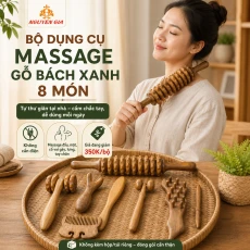 Bộ Dụng Cụ Massage Bằng Gỗ Bách Xanh 8 Món – Lăn Day Cổ Vai Gáy, Mặt, Lưng