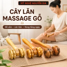 Cây Lăn Massage Bằng Gỗ Bách Xanh 2 Bánh – Lăn Lưng, Vai, Tay Chân
