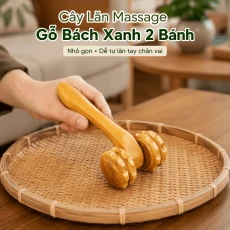 Cây Lăn Massage Bằng Gỗ Bách Xanh 2 Bánh