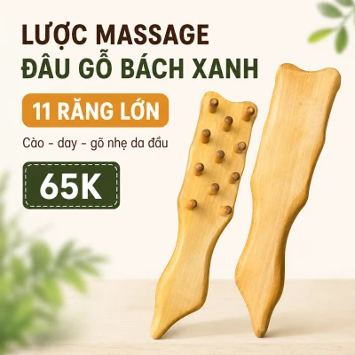 Lược Massage Đầu Gỗ Bách Xanh 11 Răng – Dụng Cụ Massage Da Đầu