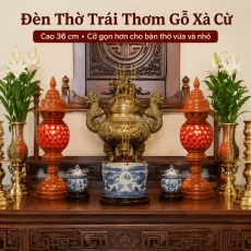 Đèn Thờ Trái Thơm Gỗ Xà Cừ Cao 36 cm