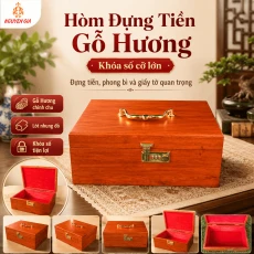 Hòm Đựng Tiền Gỗ Hương Có Khóa Số – Cỡ Lớn Đựng Phong Bì, Giấy Tờ