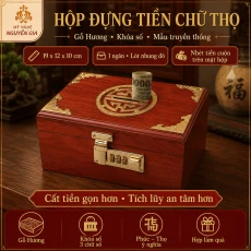Hộp Đựng Tiền Chữ Thọ Khóa Số Gỗ Hương – Mẫu Truyền Thống