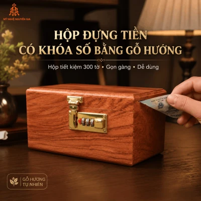 Hộp Đựng Tiền Có Khóa Số Bằng Gỗ Hương – Hộp Tiết Kiệm 300 Tờ