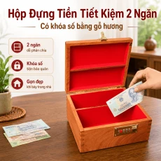 Hộp Đựng Tiền Tiết Kiệm 2 Ngăn Có Khóa Số Bằng Gỗ Hương
