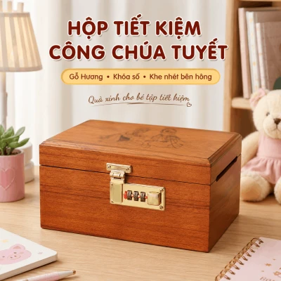 Hộp Tiết Kiệm Cho Bé Mẫu Công Chúa Tuyết – Gỗ Hương, Khóa Số