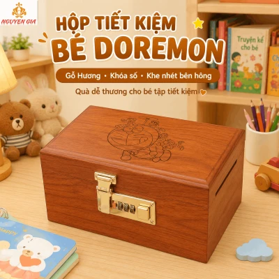Hộp Tiết Kiệm Cho Bé Mẫu Doremon – Gỗ Hương, Khóa Số