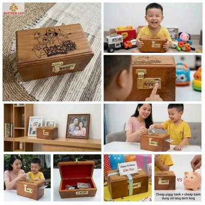Hộp Tiết Kiệm Cho Bé Mẫu Pokemon – Gỗ Hương, Khóa Số