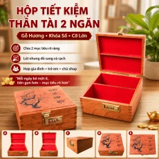 Hộp Tiết Kiệm Thần Tài 2 Ngăn Bằng Gỗ Hương – Khóa Số Cỡ Lớn