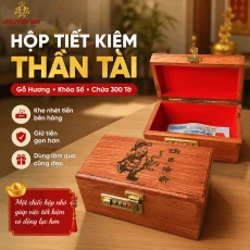 Hộp Tiết Kiệm Thần Tài Bằng Gỗ Hương – Khóa Số, Chứa 300 Tờ