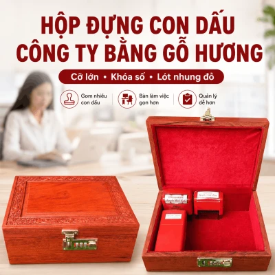 Hộp Đựng Con Dấu Công Ty Bằng Gỗ Hương Cỡ Lớn – Khóa Số