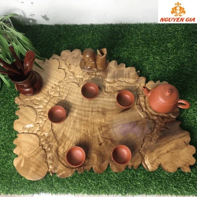 Khay Trà Gỗ Dổi Nguyên Khối 56x41cm – Bản Rộng, Vân Loang Nhẹ, Phù hợp mọi không gian