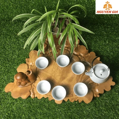 Khay Trà Gỗ Dổi Nguyên Khối Dáng Tự Nhiên – Vân Gỗ Đẹp, Độc Bản, Bền Bỉ Theo Thời Gian