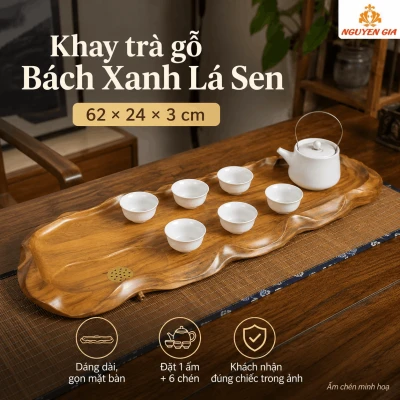 Khay trà gỗ Bách Xanh Lá Sen 62 × 24 × 3 cm