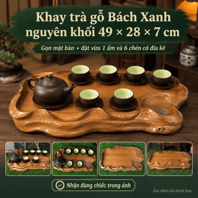 Khay trà gỗ Bách Xanh nguyên khối 49 × 28 × 7 cm