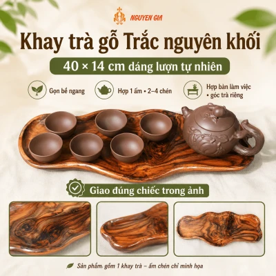 Khay trà gỗ Trắc nguyên khối 40 × 14 cm dáng lượn tự nhiên